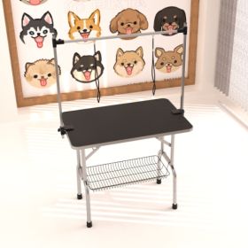 Professional Dog Pet Grooming Table Large Adjustable Heavy Duty Portable With Armrests And Lasso & Grid Tray (Option: BLACK)