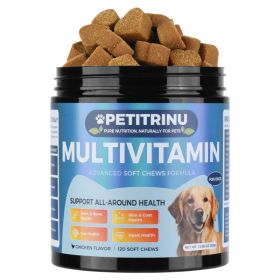 PETITRINU Dog Multivitamin Soft Chews, Chicken Flavor 120 Count, Support Joint & Bone, Skin & Coat, Gut, Heart All-Around Health For Dogs (Option: BLUE)