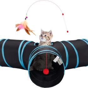 Pet Cat Tunnel Tube Toys 3 Way Collapsible, Tunnels For Indoor Cats, Interactive Tube With Teaser Wand, Peek Holes (Option: BLACK)
